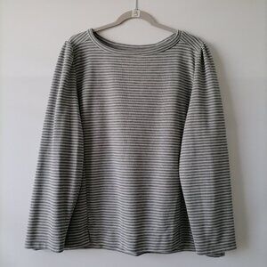 Liz Claiborne Womens Gray White Long Sleeve Round Neck Striped T Shirt Size XXL